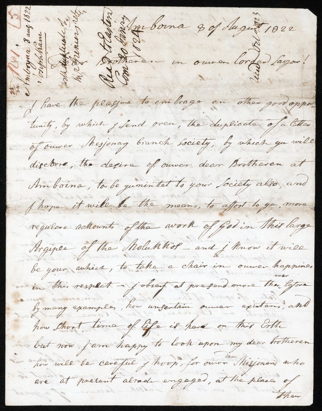 Letter from Joseph Kam, 08 August 1822, Amboyna - 