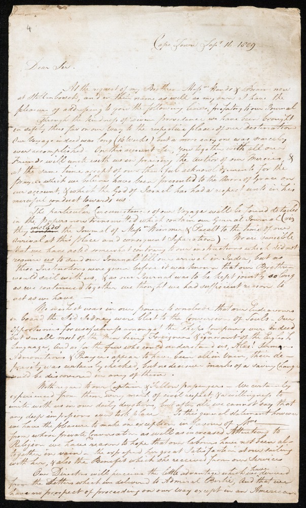 Letter from Edward Pritchett, 16 September 1809 Cape Town - 