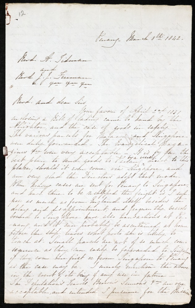 Letter from Thomas Beighton, 08 March 1842, Penang - 