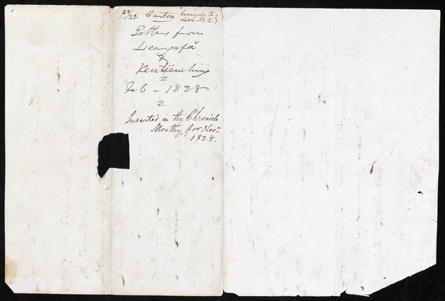 Letter from Leang A Fa and Ching Keu Teen, 03 February 1828, Canton - 