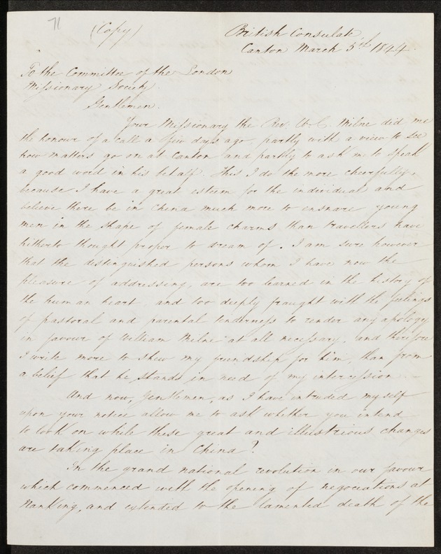 Letter from George Tradescant Lay, 05 March 1844, Canton (British Consulate) - 