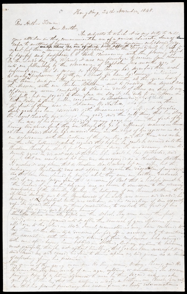 Letter from James Legge, 24 November 1848, Hong Kong - 