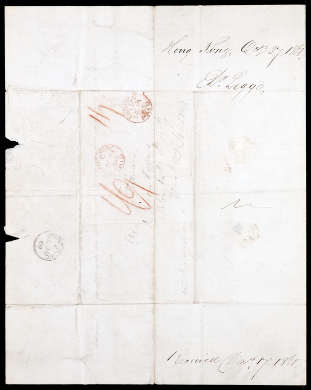 Letter from James Legge, 27 October 1860, Hong Kong - 