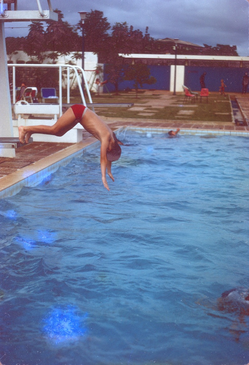 Kim Godfrey at a Kaduna pool, 1965