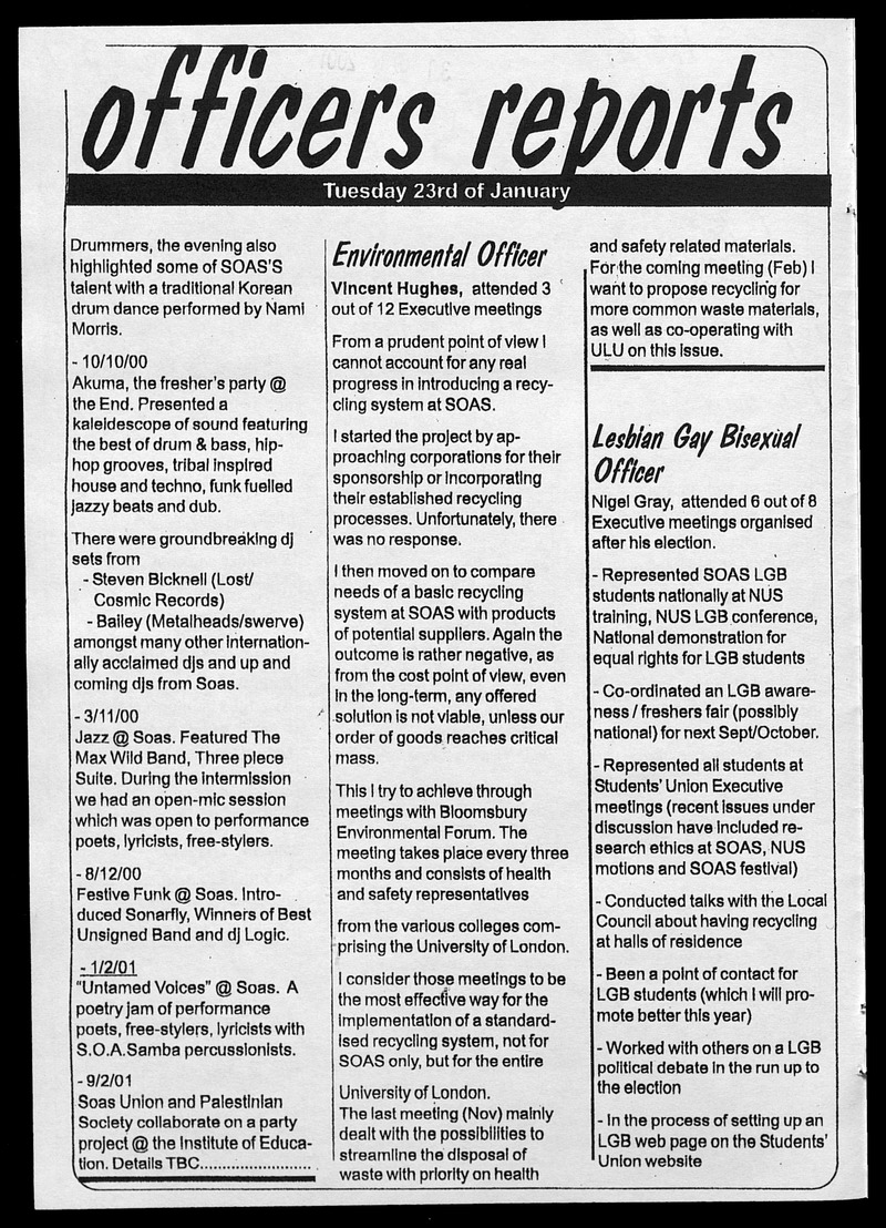 Students' Union officers reports - 