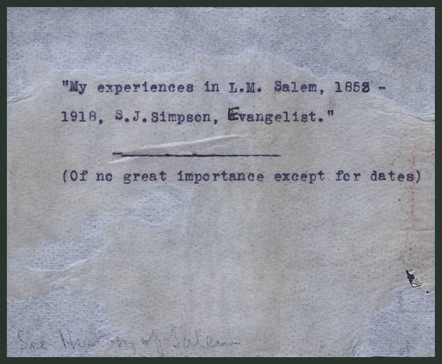 My experiences in the London Missions Salem District, 1853-1918 - 