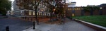 Early morning panorama of the space between the Old Building and the Brunei Gallery