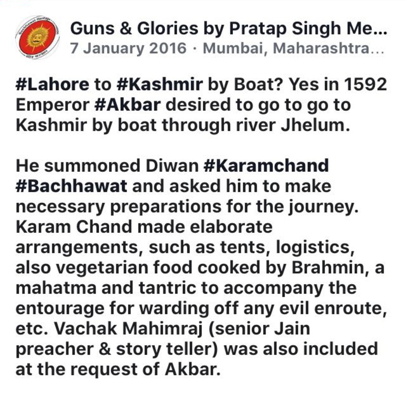 Emperor Akbar proceeds from Lahore to Kahsmir [sic] by boat through River Jhelum (1592 AD) : Karam Chand makes necessary arrangements - Page 2