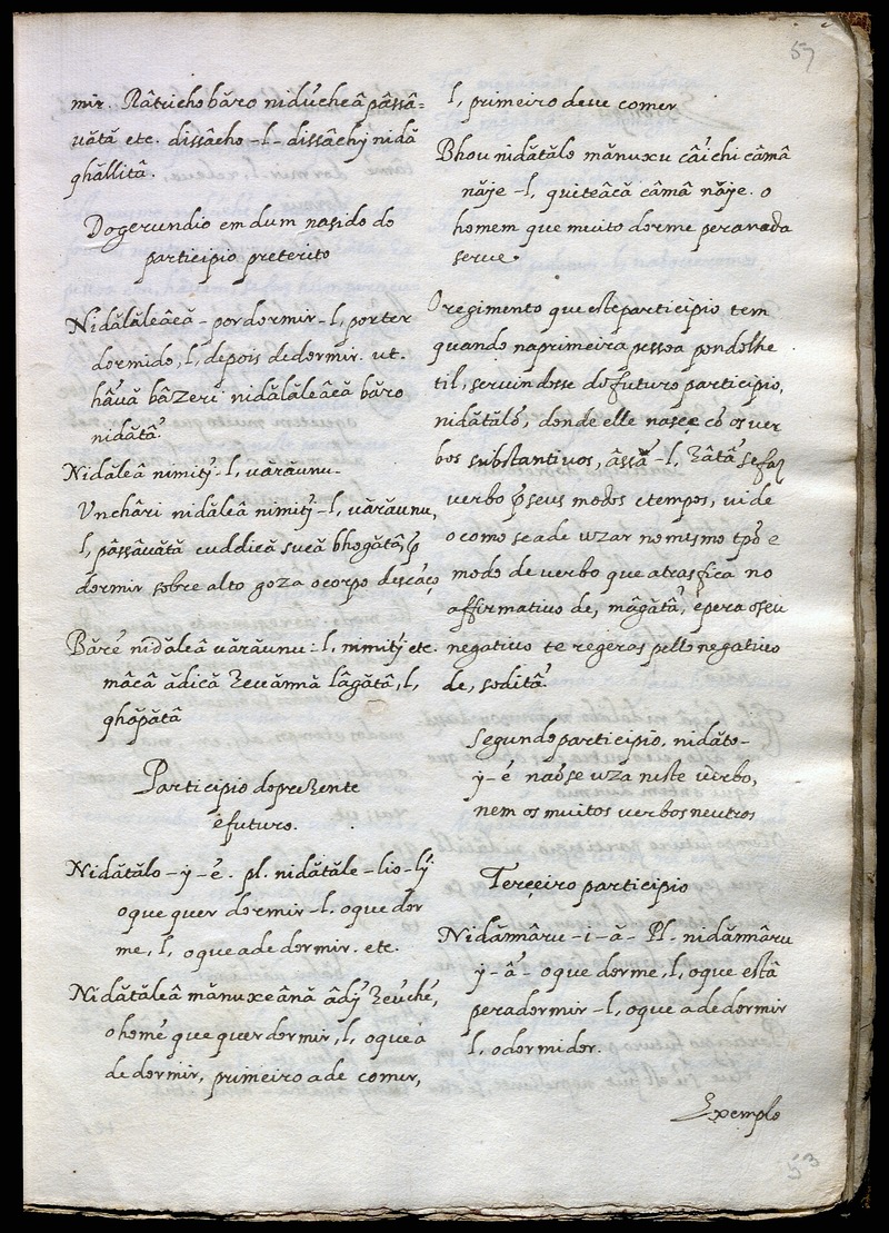 A volume containing: (1) 'Gramatica da lingoa bramana que corre na Ilha de Goa e sua Comarca' [A grammer of Konkani], in Portuguese]. (2) 'Sintaxis copiosis- sima na lingoa bramana e pollida' [i.e. Konkani], by Gaspar de São Miguel, in Portuguese. (3) 'Gramatica da lingoa Bramana [i.e. Konkani] ordenada pello p. Fr. Christorão de Jesus no anno de 1636', in Portuguese. (4) A short confessionary in Portuguese and Hindustani, attached to the inside of the cover. - Digital Image 119