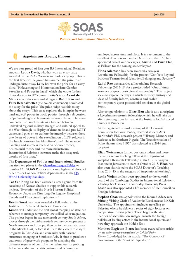 Politics and international studies newsletter - 