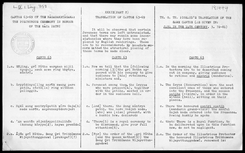 Cantos 63-69 of the Nāgarakrtāgama - 