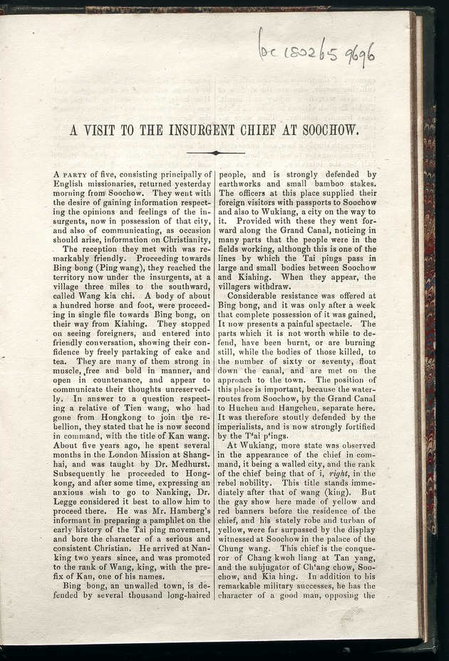 A visit to the insurgent chief at Soochow - 