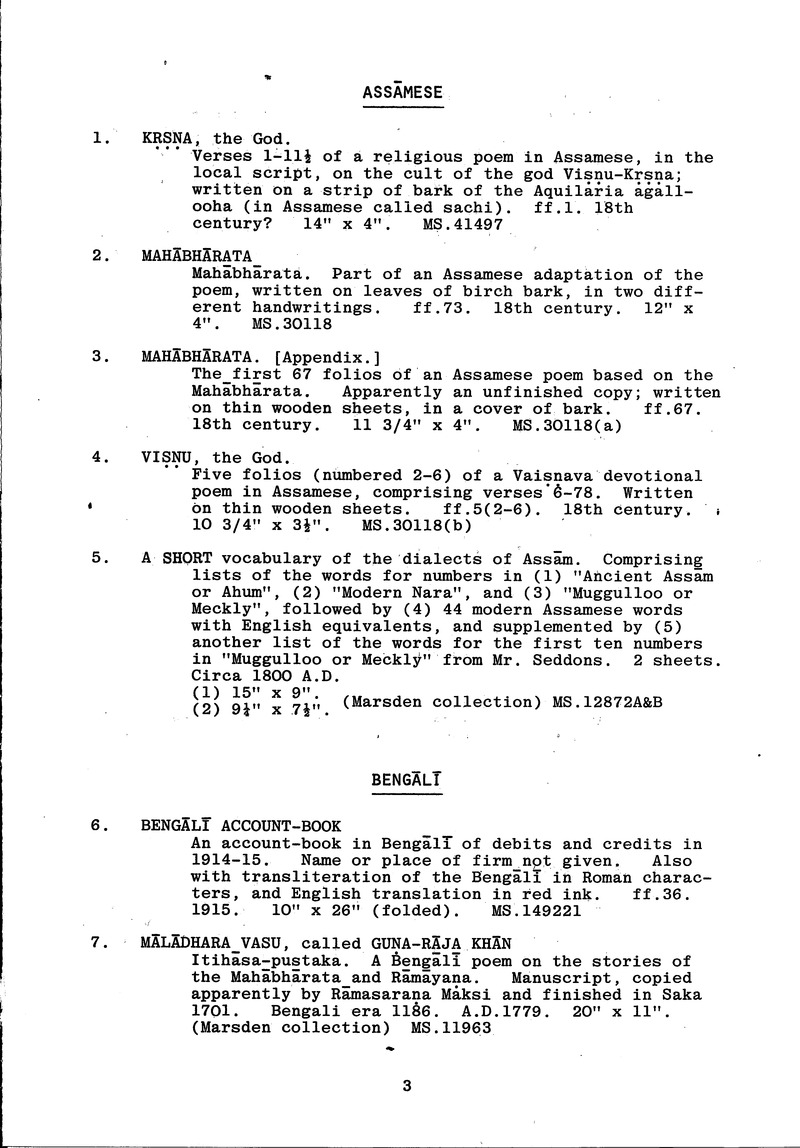 Handlist of the manuscripts in South Asian languages in the Library - 