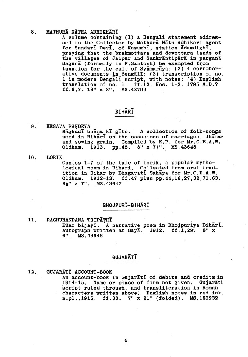 Handlist of the manuscripts in South Asian languages in the Library - 