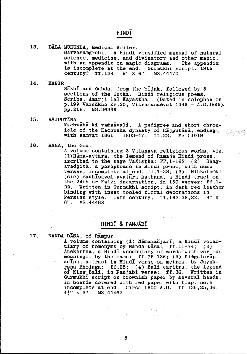 Handlist of the manuscripts in South Asian languages in the Library - 