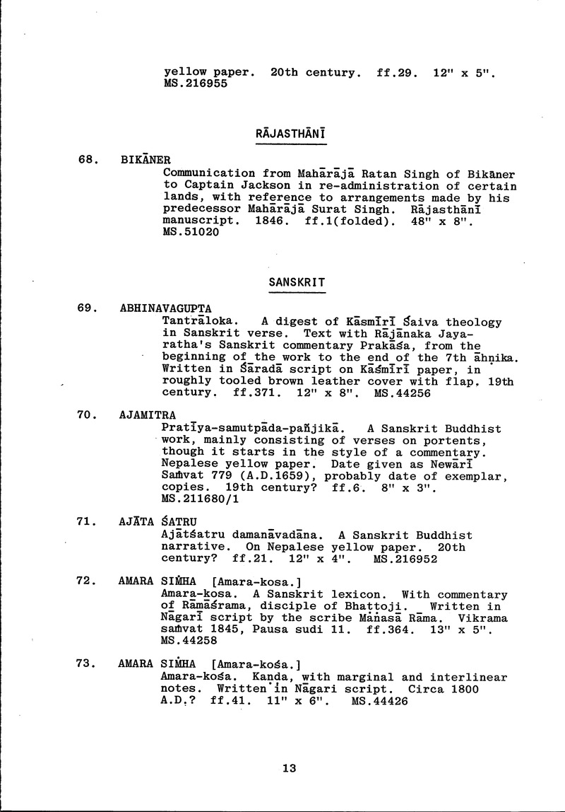Handlist of the manuscripts in South Asian languages in the Library - 