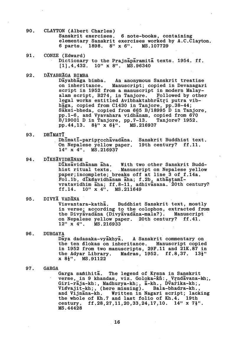 Handlist of the manuscripts in South Asian languages in the Library - 