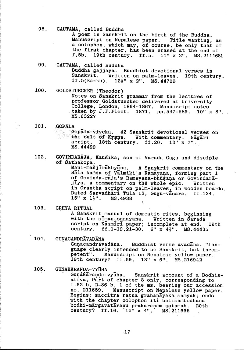 Handlist of the manuscripts in South Asian languages in the Library - 