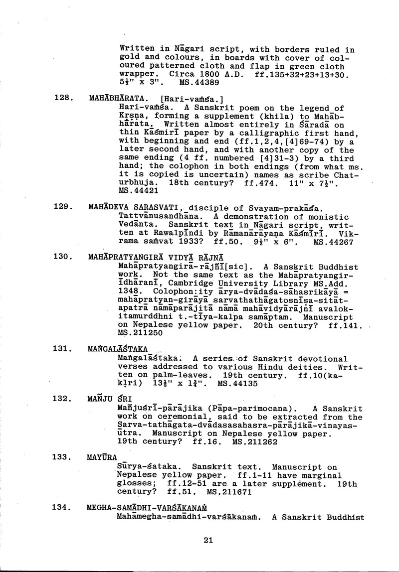 Handlist of the manuscripts in South Asian languages in the Library - 