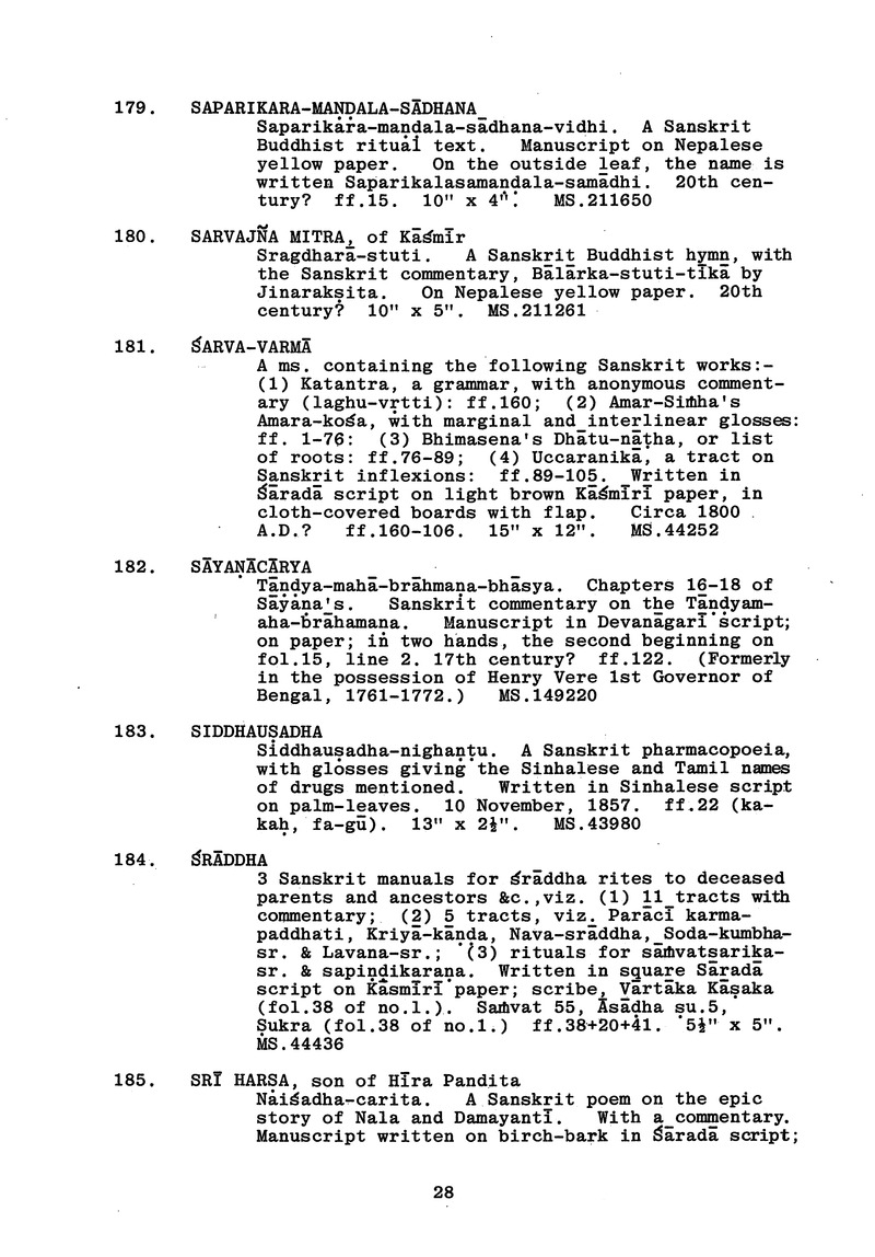 Handlist of the manuscripts in South Asian languages in the Library - 