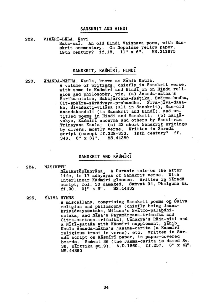 Handlist of the manuscripts in South Asian languages in the Library - 