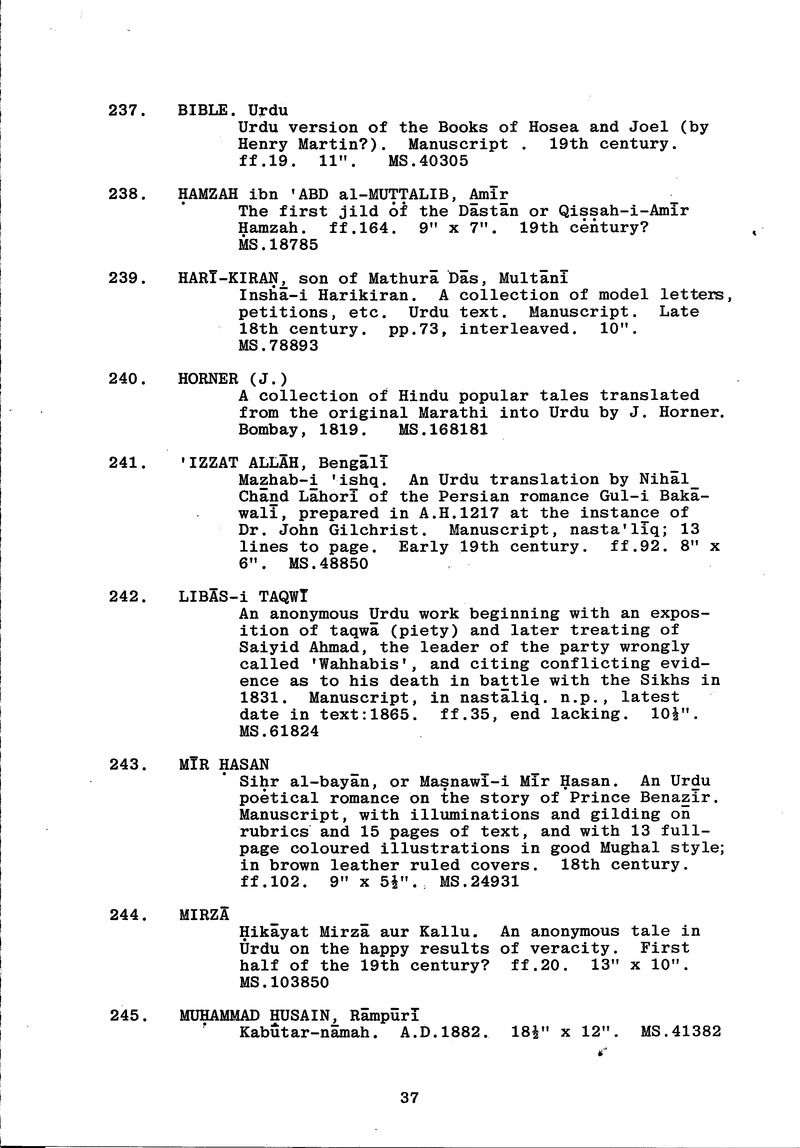 Handlist of the manuscripts in South Asian languages in the Library - 