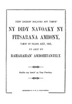 Teny sasany nalaina avy tamin' ny didy navoaky ny Fitsarana ambony tamin' ny volana août, 1905 : ny amin' ny raharahan' Ambohitantely