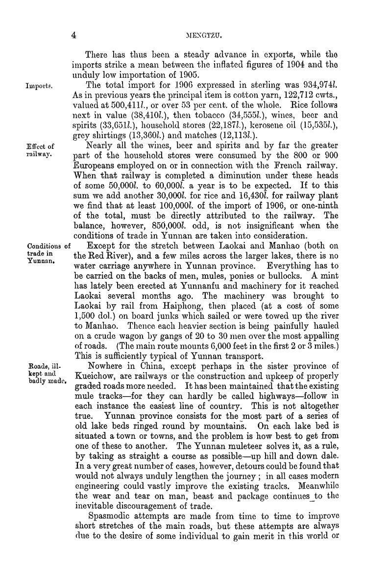China : Report for the year 1906 on the trade of Mengtzu - 
