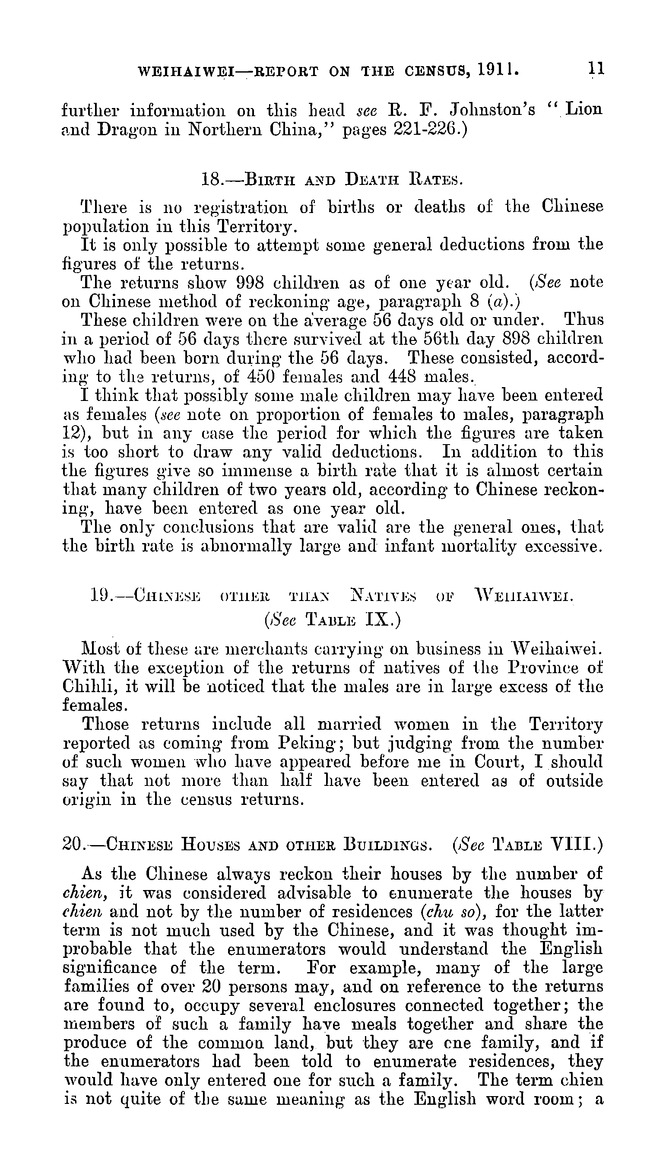 Weihaiwei : Weihaiwei. Report on the census, 1911 - 