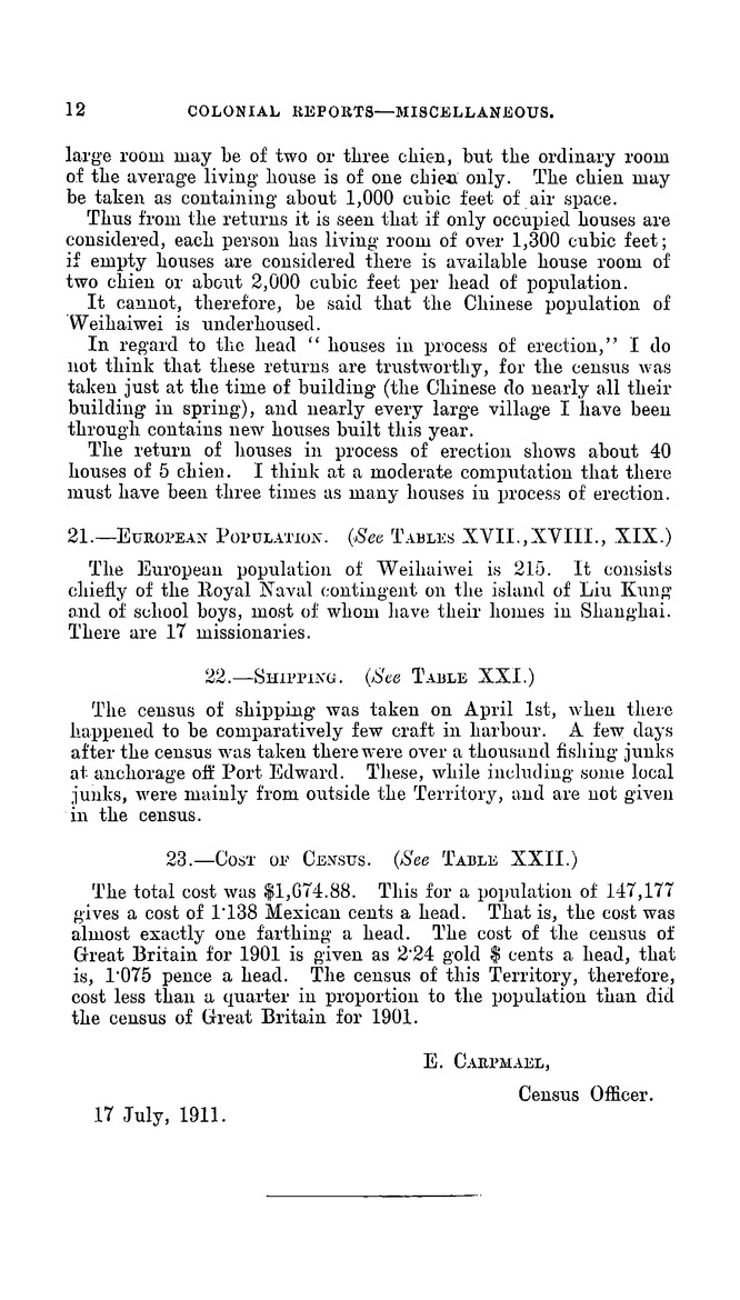 Weihaiwei : Weihaiwei. Report on the census, 1911 - 
