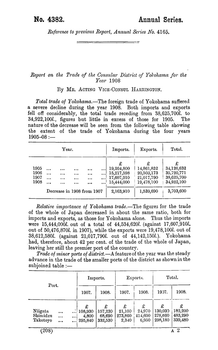 Japan : Report for the year 1908 on the trade of the consular district of Yokohama - 