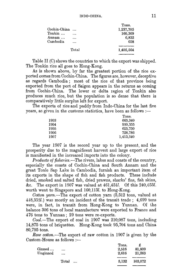 France : Report for the year 1907 on the trade of French Indo-China - 