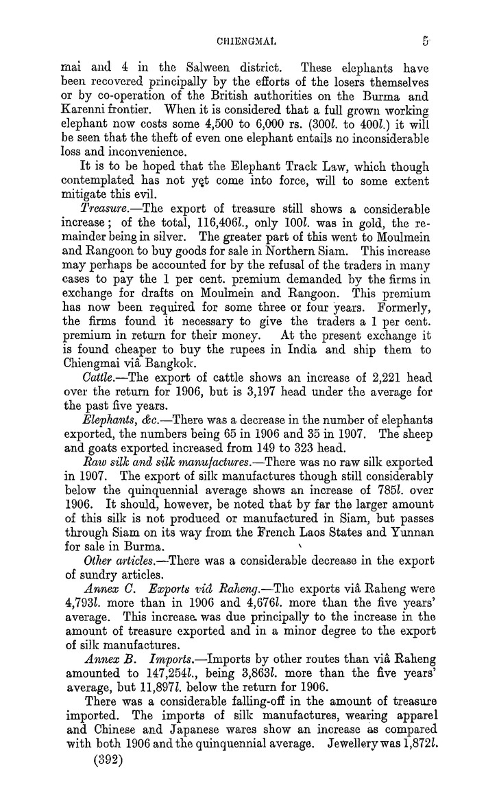 Siam : Report for the year 1907 on the trade and commerce of the consular district of Chiengmai - 
