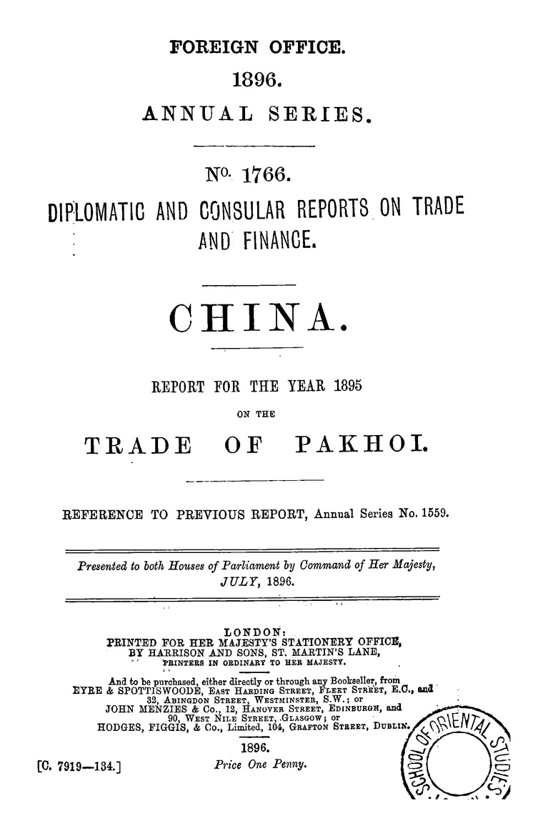 China : Report for the year 1895 on the trade of Pakhoi - 