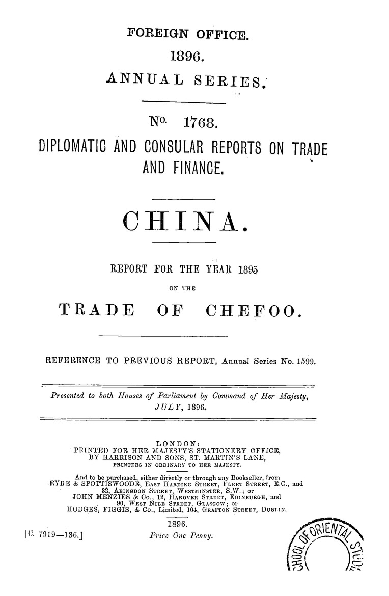 China : Report for the year 1895 on the trade of Chefoo - 
