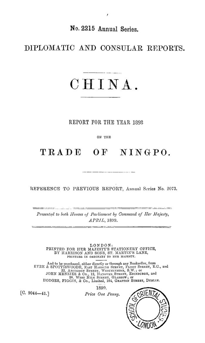 China : Report for the year 1898 on the trade of Ningpo - 