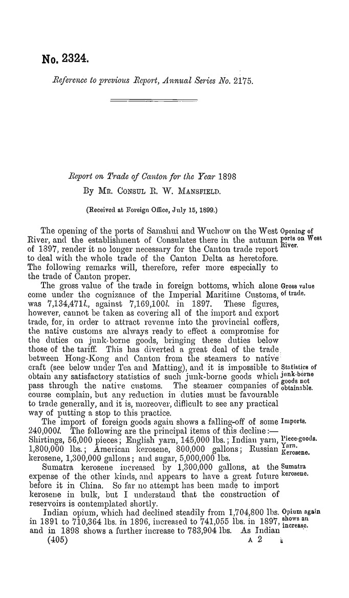 China : Report for the year 1898 on the trade of Canton - 