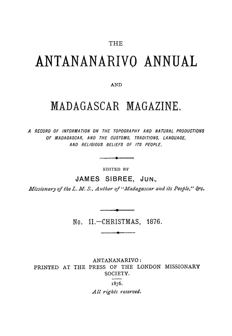 Antananarivo annual and Madagascar magazine - Page ii