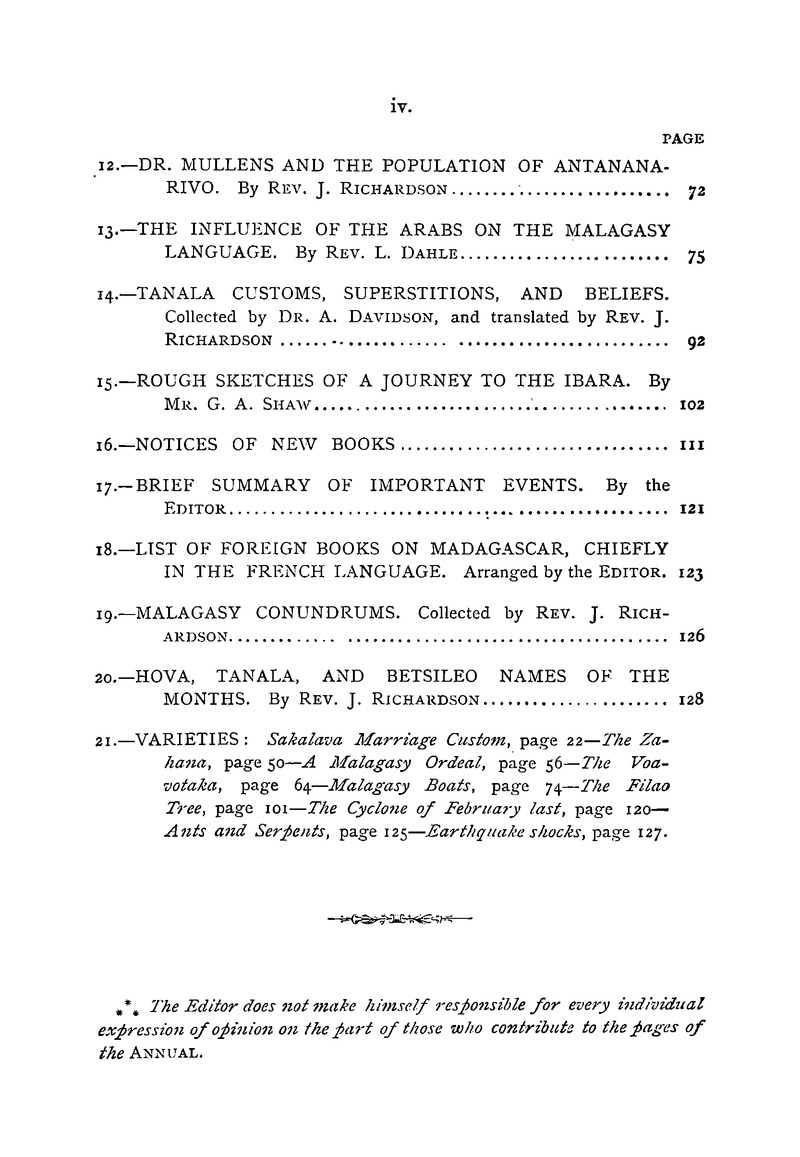 Antananarivo annual and Madagascar magazine - Page iv