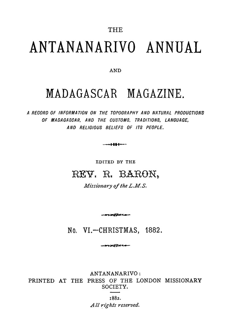 Antananarivo annual and Madagascar magazine - Page i