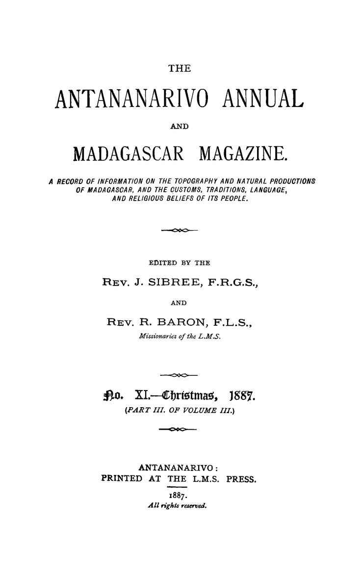 Antananarivo annual and Madagascar magazine - Page i