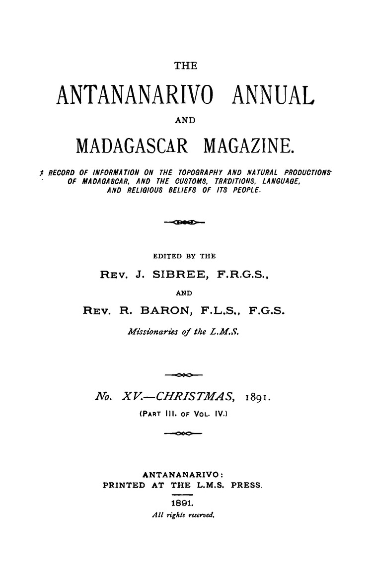 Antananarivo annual and Madagascar magazine - Page i