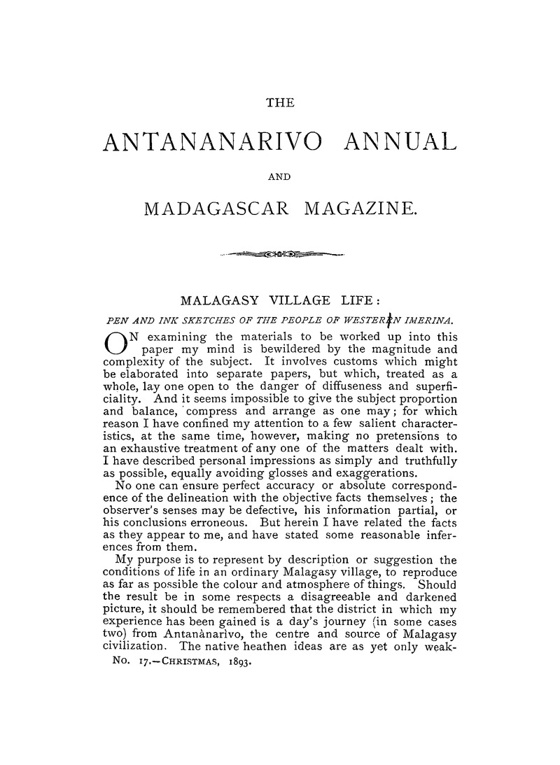 Antananarivo annual and Madagascar magazine - Page 1