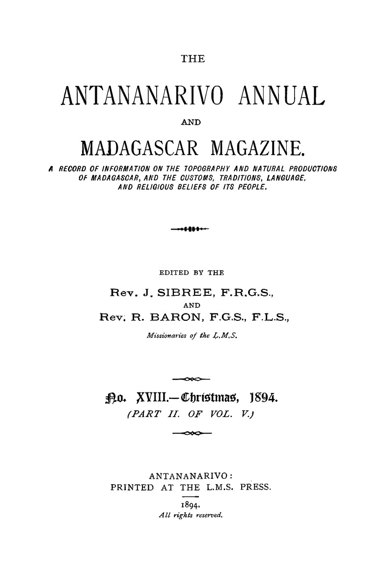 Antananarivo annual and Madagascar magazine - Page i