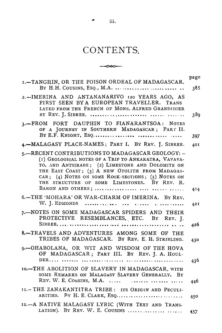 Antananarivo annual and Madagascar magazine - Page iii