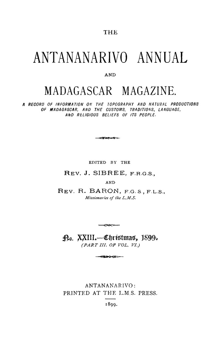 Antananarivo annual and Madagascar magazine - Page i