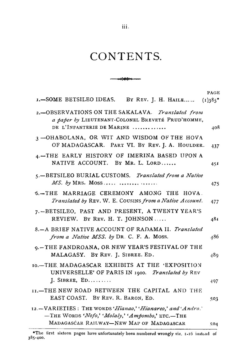 Antananarivo annual and Madagascar magazine - Page iii