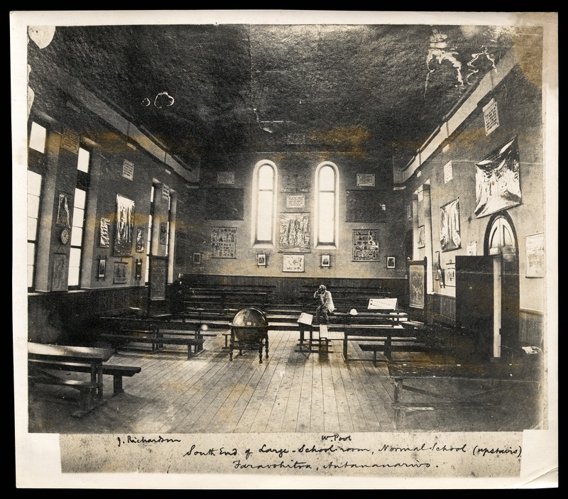 'W. Pool and J. Richardson, South end of large school room, Normal School (upstairs), Faravohitra, Antananarivo' - 