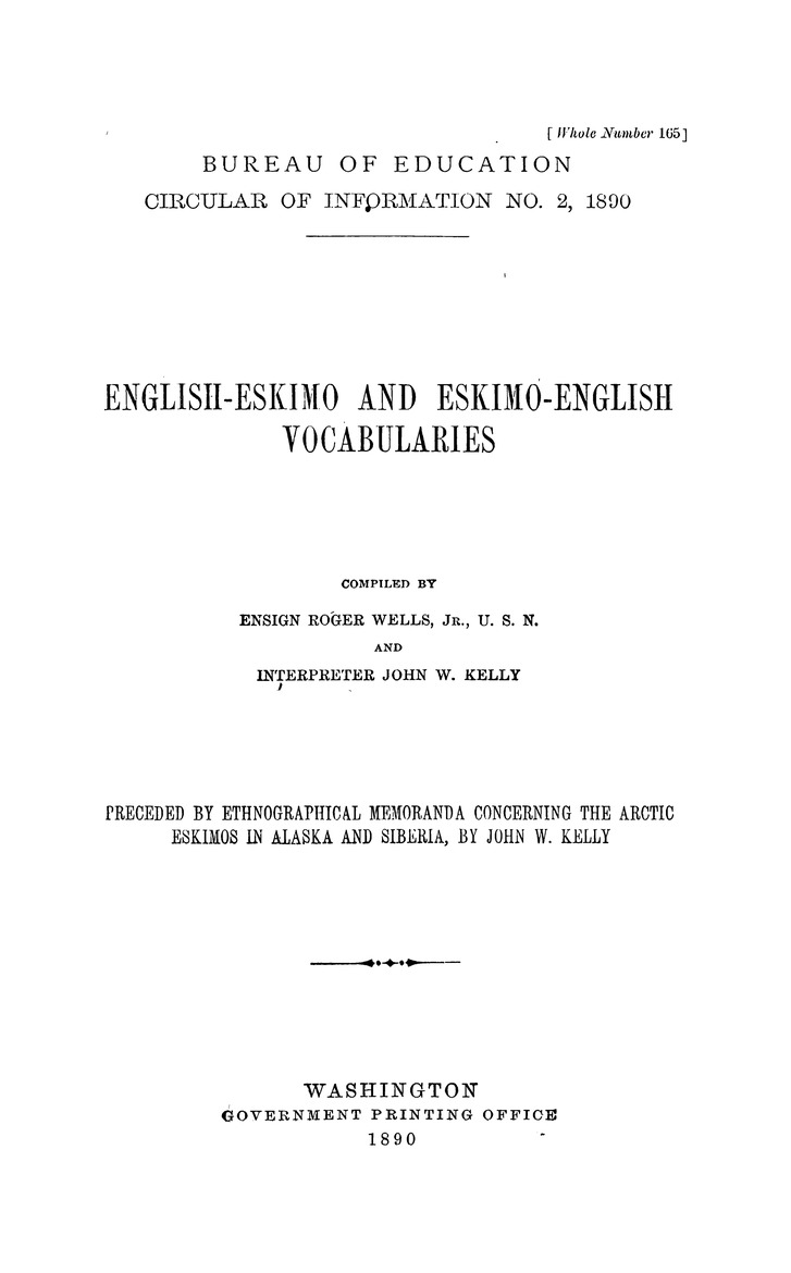 English-Eskimo and Eskimo-English vocabularies - 
