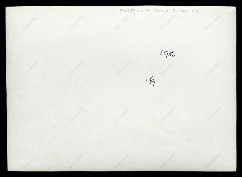 Group photograph with J.T. Hardyman and F. Carpenter in front of the London Missionary Society college, Imerimandroso, 25 July 1956 - 